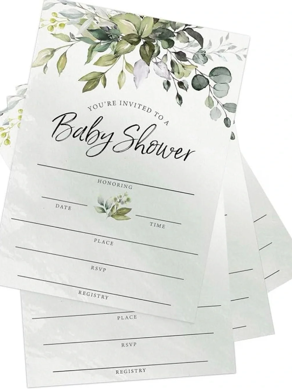 Baby Shower Invitation Cards with Green Leaf Design 24 set